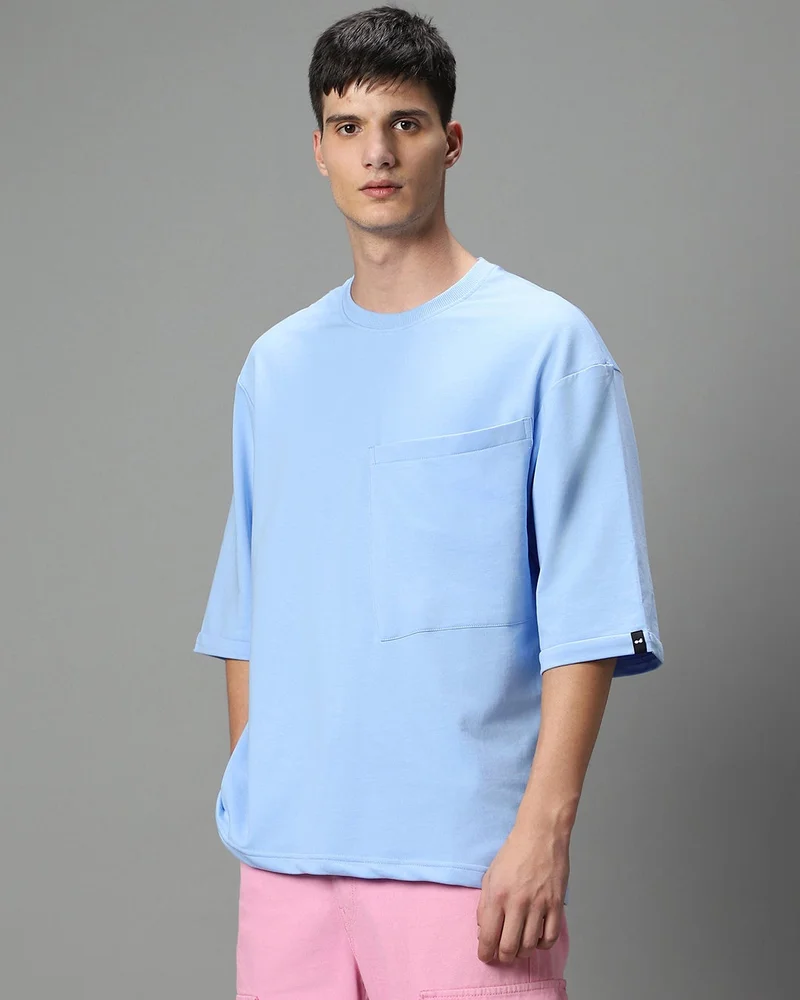 bewakoof Men's Blue Super Loose Fit T-shirt